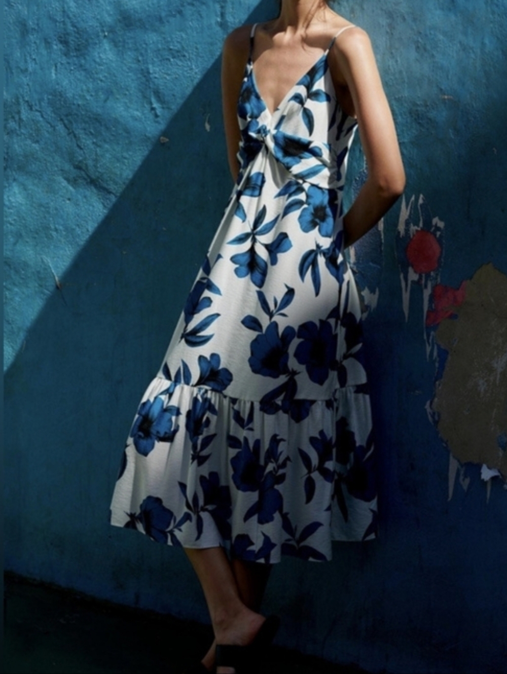 Banana Republic Floral Twist Front Midi Dress in Ivory & Teal Size 0 NWT